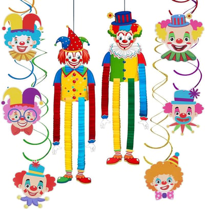 Clowndecoratie voor carnaval, clownbanner, carnavalsdecoratie, 2 circus, clowndecoratie en 6 cirkelvormige decoratieve - ShopVlot