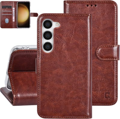 Multimedia & Accessoires PU Lederen Book Case Hoesje geschikt voor Samsung Galaxy S23 – Bruin - Portemonnee – Met Stand – Kaarthouder – Pasjes Houder – 3 Pasjes - Magneet Sluiting – Bookcase