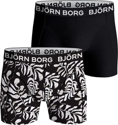 Björn Borg Cotton Stretch boxers - heren boxers normale lengte (2-pack) - zwart en print - Maat: S