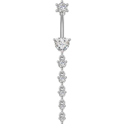 Anneau de nombril en acier inoxydable rose avec longue tige et fleur en cristal CZ pour piercing ombilical pour femmes Bijoux Sexy PLANT&Navel & Bell Button Rings&body
