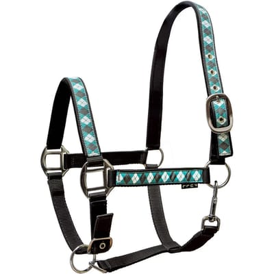 Merkloos Pony Halster met Touw - Turquoise/Grijs/Wit