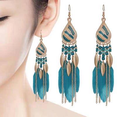 Bohemian Kleurrijke Veer Kwast Oorbellen Voor Vrouwen Etnische Kralen Drop Statement Hangende Oorbellen Meisjes Mode Sieraden Cadeau beige