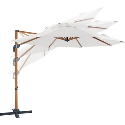AXI Marisol Zweefparasol Ø 300cm Houtlook/beige incl. Hoes – Gepoedercoat aluminium frame met kruisvoet – 360° Draaibaar – Kantelbaar – UV werend doek