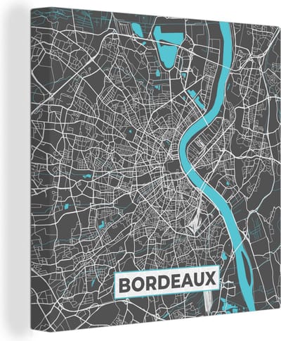Canvas Schilderij Bordeaux - Frankrijk - Plattegrond - Kaart - Stadskaart - 20x20 cm - Wanddecoratie