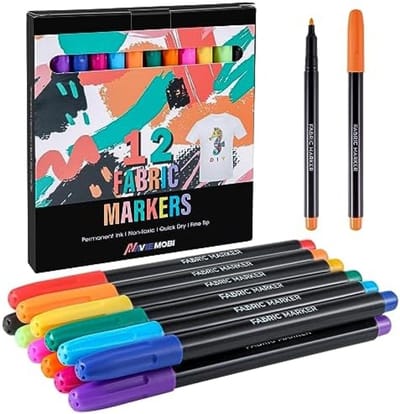Textielstiften Set van 12 Kleuren - Permanente Stoffen Markers voor T-shirts, Jeans, Canvas Tassen - Wasmachinebestendige Textielverf - Creatieve Tekenset voor Kinderen en Volwassenen