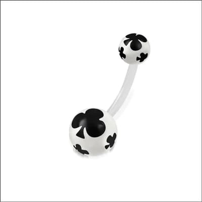 Aramat Jewels | Navelpiercings | Bioplast Navelpiercing - Nikkelvrij | Klavertje-Zwart-Wit | |8mm | Kunststof | Volwassenen | Verkleurd niet