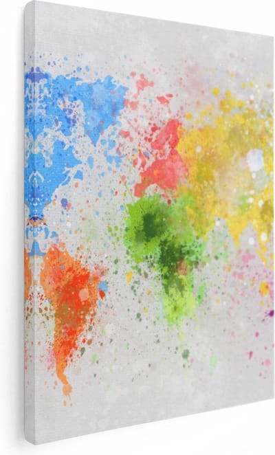 Artaza Canvas Schilderij Wereldkaart - 60x80 cm - Wanddecoratie Abstract - Muurdecoratie Woonkamer - Schilderijen Op Canvas Kleurrijk