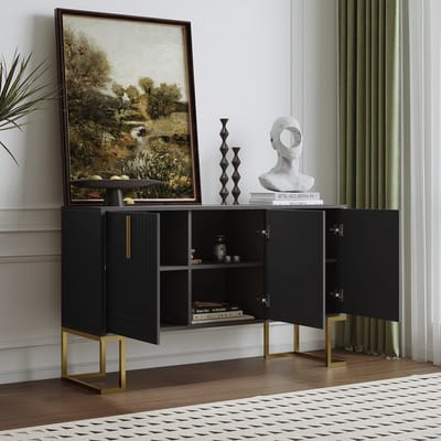 DESMIU Dressoir - Modern 3 Deurs Opbergkast Met Verstelbare Planken - Voor Woonkamer Keuken En Eetkamer - MDF - 3 Deurs - Zwart