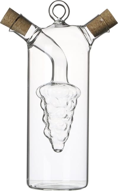 Glazen Olie- en Azijnfles met Druiventros Design – Handgemaakte Oliedispenser met Kurkdoppen – Luxe Keukenaccessoire voor Olijfolie, Azijn en Dressing – Transparant