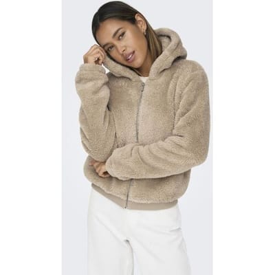 Only beige dames vest   Capuchon hals   Regular fit   Steekzakken   Teddy patroon   Ritssluiting   Duurzaam   Lange mouw Beige XL