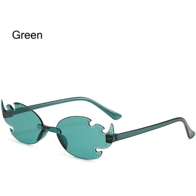 Lunettes de soleil Flamme de feu pour femme Lunettes de soleil tendance sans monture Nouveauté Montures métalliques Protection UV 400 Lunettes de soleil Fête Cosplay Lunettes pour les yeux