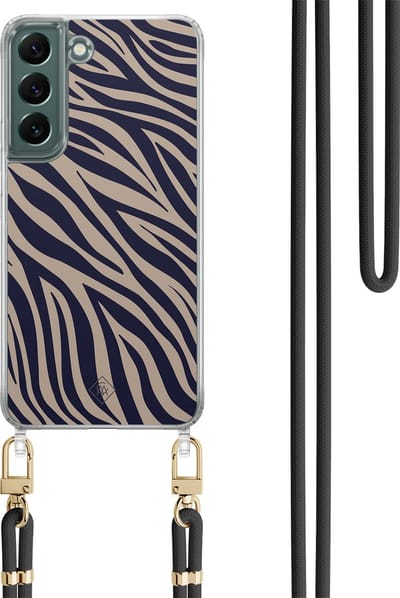 Casimoda® hoesje met koord - Geschikt voor Samsung S22 - Wavy Twist - Afneembaar koord - TPU/polycarbonaat - Blauw