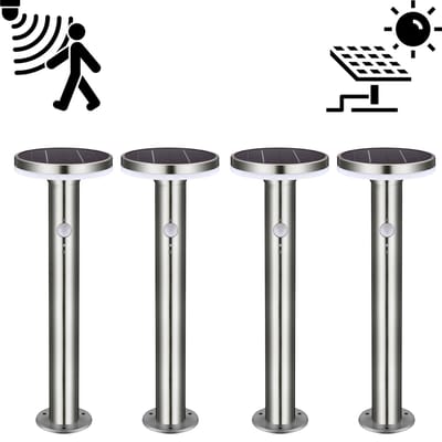 Proventa Solar Tuinpaal Draadloos - Bewegingssensor & daglicht sensor - RVS - IP44 - 4 lantaarn palen - Tuinverlichting op zonneenergie - Tuinlamp - Tuinlampjes - Tuinlampen - Tuin lamp - Buitenverlichting met bewegingsmelder