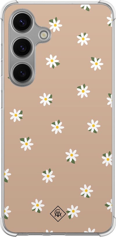 Casimoda® hoesje - Geschikt voor Samsung Galaxy S24 Plus - Sweet Daisies - Shockproof case - Extra sterk - TPU/polycarbonaat - Bruin/beige, Transparant