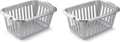 Plasticforte Wasmand - 2x stuks - grijs - kunststof - 40 liter - 60 x 40 x 26 cm - manden voor wasgoed - huishouden - opbergmand