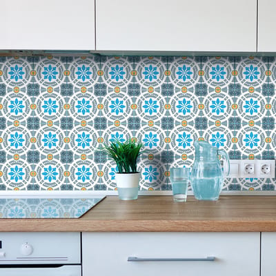 Zelfklevende tegelmuurstickers voor keuken en badkamer - 24 cementtegelstickers, Azulejos Arruda - 24 stickers, 10x10cm