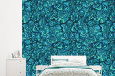 Behang - Fotobehang Design - Vintage - Blauw - Turquoise - Breedte 315 cm x hoogte 260 cm