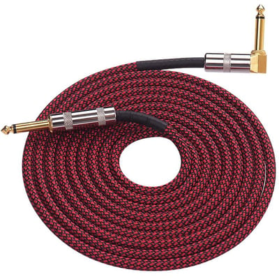 Câble Audio pour guitare et Instrument de musique, 6 mètres/20 pieds, cordon droit à angle droit de 1/4 pouces 3m rouge