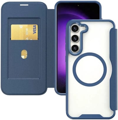 Portemonnee Hoesje Geschikt voor Samsung Galaxy S23 Plus | Compatibel met MagSafe | Wallet Book Case met Magneet | Beschermhoes met Pasjeshouder | Blauw