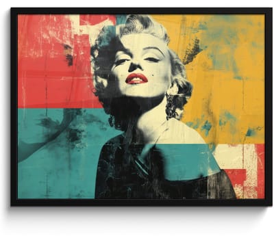 Poster in lijst - Fotolijst 80x60 cm - Posters - Vrouw - Rode lippen - Abstracte kleurvlakken - Popartuistraling - Posterlijst zwart - Decoratie - Wanddecoratie woonkamer - Muurdecoratie slaapkamer