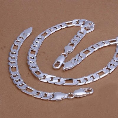 Hoge kwaliteit Europese retro heren 12MM Figaro ketting mode ketting armband sieraden set zilver