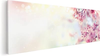 Artaza Canvas Schilderij Bloesem - 60x20 cm - Wanddecoratie Roze Bloemen - Muurdecoratie Lente - Kamer Accessoires Botanisch