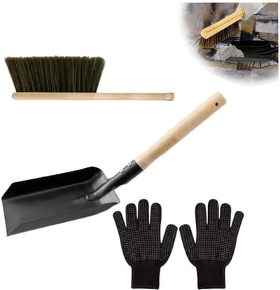Kachelkoord plat zelfklevend - Reparatieset Kachel - 3-Stuks Asenpellet & Borstel Set met Lange Handvat, Warmtebestendige Handschoenen, Geschikt voor schoorsteen en barbecue