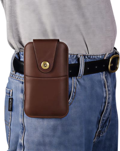 Kunstlederen riemclip telefoon case – Bruin – Maat 6.1 inch – Praktische heuptas voor mobiele telefoon – Duurzaam, stijlvol en compact accessoire voor werk, reizen en dagelijks gebruik