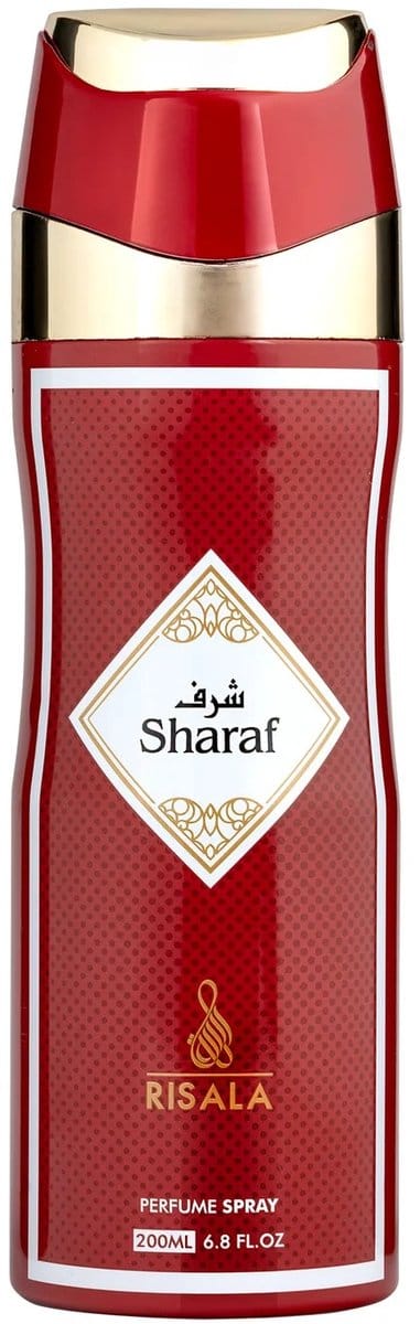 Risala Sharaf 200ml Perfume Deodorant Spray – Long Lasting Arabic Oriental Fragrance from Dubai – Mandarin, White Blossom & Musk Scent – Unisex Body Spray
