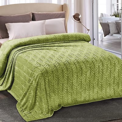 Zachte Pluizige Knuffeldeken met Bladpatroon - Warme Fleece Deken 220 x 240 cm Olijfgroen