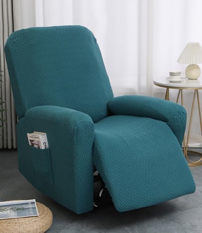 Stijlvolle Jacquard Stoelhoezen voor Elektrische Stoelen met Zakjes, 4-Pack Rekbare en Antislip Covers voor Relaxstoelen - Bescherming tegen Vlekken en Slijtage (Teal Blauw)