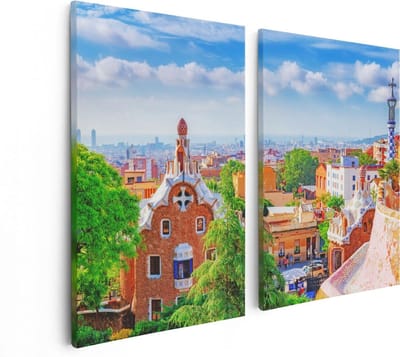 Artaza Canvas Schilderij Tweeluik Park Güell in Barcelona - Kleurrijk - 80x60 - Foto Op Canvas - Canvas Print