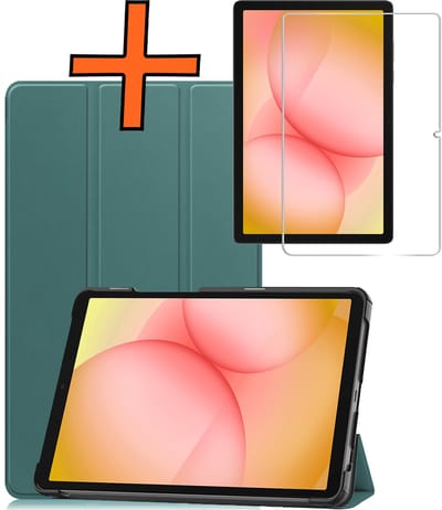 Hoesje - Geschikt voor Samsung Galaxy Tab A11 Plus - Met Screenprotector - Trifold Bookcase - Hard Cover - Hardcover Book Case - Tablet Hoes - Donkergroen