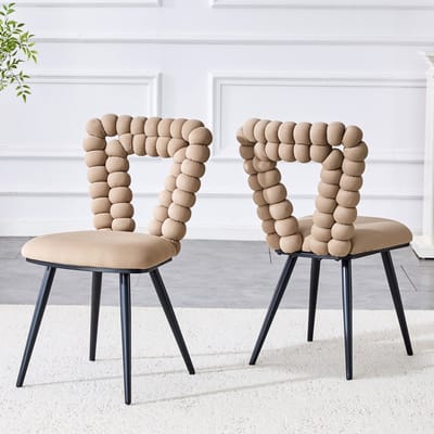 MIVRAY Eetkamerstoel Set Van 2 - Geometrische Open Rugleuning - Voor Eetkamer En Woonkamer - Metaal En Fluweel Camel