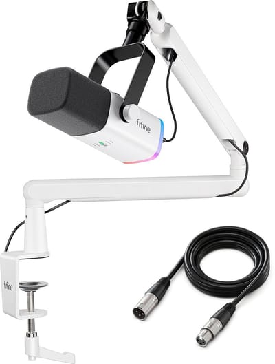 FIFINE TAM8 XLR - USB / XLR Studio microfoon - Flexibele Arm ( BM88 ) - Met kabelgoot - Geschikt voor PC/PS4/PS5 - RGB - Podcast - Gaming - Streaming - Wit