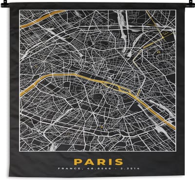Wandkleed - Wanddoek - Paris - Stadskaart – Plattegrond – Kaart – Frankrijk - 180x180 cm - Wandtapijt