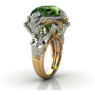 Modieuze Europese en Amerikaanse Zilveren Ringen Luxe Dames Ingezette Zeemeermin Groene Zirkonia Zilveren Sieraden Ring No. 10 gray