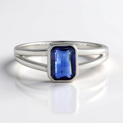 Cavill - Zilveren ring 925 Sterling Zilver Platina - 1,095 ct Nepal Kyaniet Octagon Edelsteen - 7x5 mm Elegante Damesring - Natuurlijk Blauw