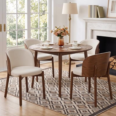 Eetkamerstoelen - Set van 4 - Massief houten eetkamerstoel - Moderne stoel - Linnen stoel - Comfortabele stoel - Ademend zitmeubel - Woonkamerstoel - Keukenstoel - Café stoel - Houten stoel - Scandinavische stijl - Walnootkleur