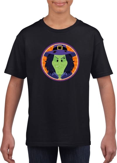 Halloween heks t-shirt zwart jongens en meisjes - Halloween heksen kostuum kind 110/116