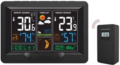 Terdens Ring Elektronische Thermometer – Draadloos – Binnen en Buiten – Vorstalarm – Min/Max Geheugen – Zwart