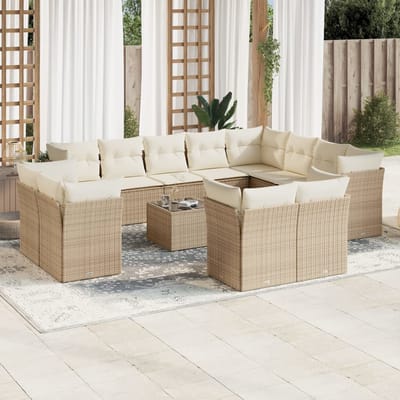 vidaXL - 13-delige - Loungeset - met - kussens - poly - rattan - beige