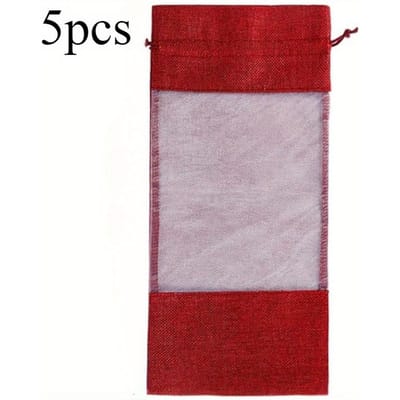 5 pièces, Sacs à vin 6,3 X 14,2 pouces avec fenêtre transparente et cordon de serrage - Parfaits pour l'emballage cadeau de vin, la Saint-Valentin ou toute célébration bordeaux