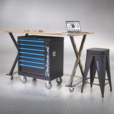 Datona® Industriële werktafel 160 cm, werkplaatskruk en gereedschapswagen