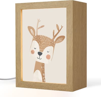 Nachtlampje 15x20 cm - Kinder lampje - Hert - Bosdieren - Beige - Tafellamp kinderkamer - Slaapkamer lamp - Bedlamp kinderen - Kinderlampje stopcontact - Wandlamp babykamer - Nachtlampjes