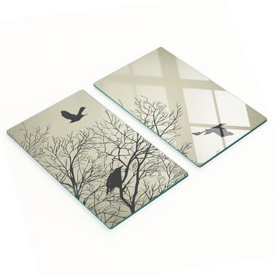Glazen snijplanken met afbeelding van raven in een boom, 2x30x52 cm