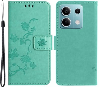 Coverup Hoesje - Geschikt voor Xiaomi Redmi Note 13 Pro 5G / Poco X6 Hoesje - Coverup Bloemen & Vlinders Book Case - Mintgroen