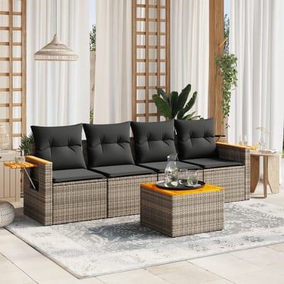 vidaXL - 5-delige - Loungeset - met - kussens - poly - rattan - grijs