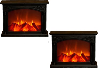 2x stuks sfeerhaarden/open haard zwart met led verlichting L33 x B12 x H24 cm - Woondecoratie/kerstversiering verlichting