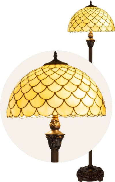 Tiffany vloerlamp schubpatroon - Crème-amber - Ø 40 × H 165 cm - Staande lamp - Glas in lood - Warm licht - Klassiek | RORUVERA